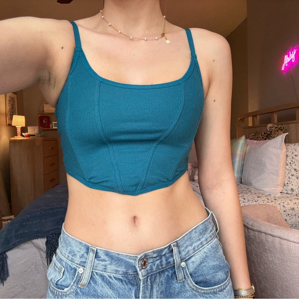Colsie Teal Ribbed Crop Top